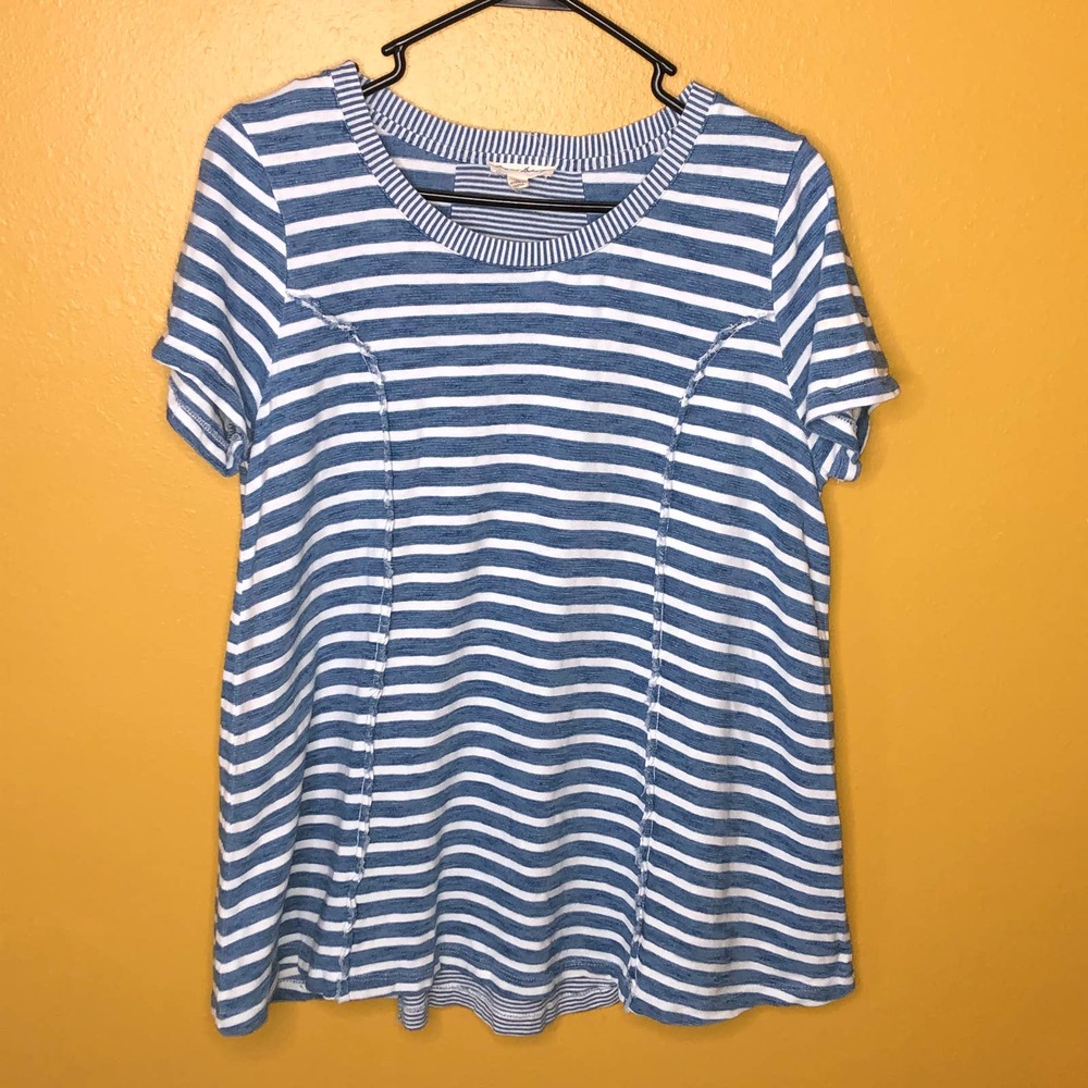 Jane & Delancey Shirt Chambray Striped Short Sleeve Top M